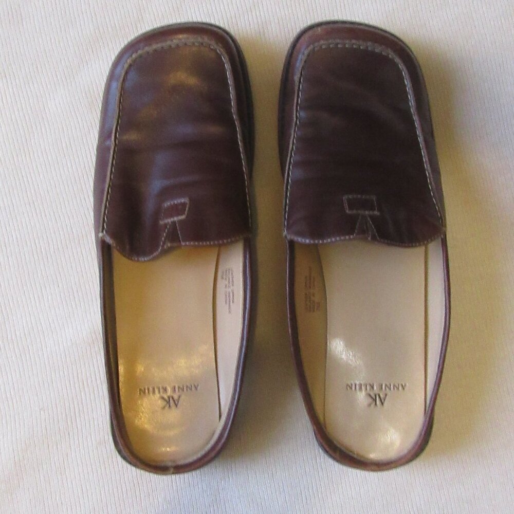 Anne Klein Brown Leather Slip-On Mules